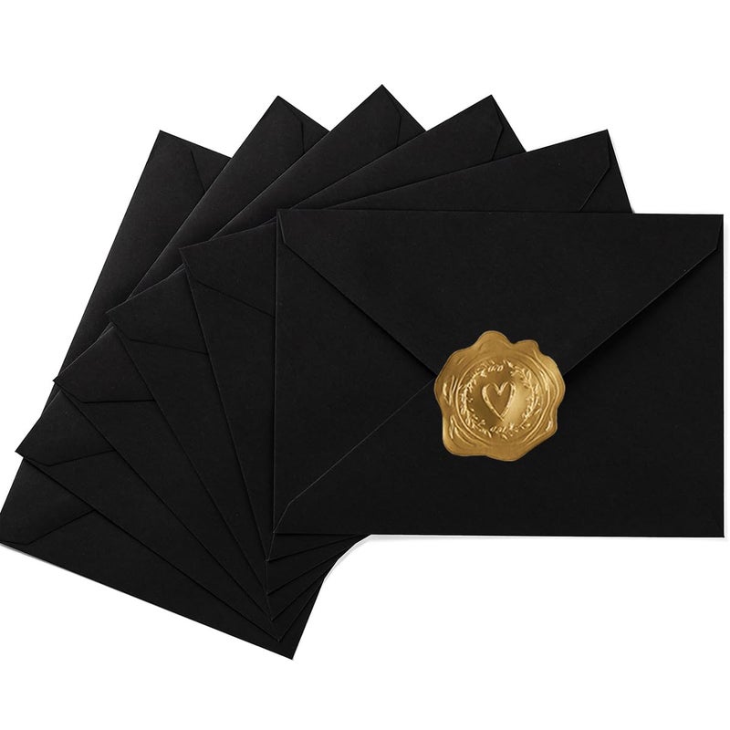 Toperd 50 Pack A7 Colorful 5x7 Envelopes V Flap Invitation Envelopes for 5x7 Cards  Birthday  Weddings  Graduations  Greeting Cards  Baby Shower 5.24 x 7.24 Inches (Black) - Image 1